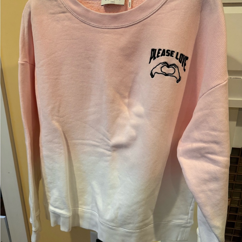 Sandro Paris Women's Sweatshirt Pink & White PLEASE LOVE Size 2 - S/ M